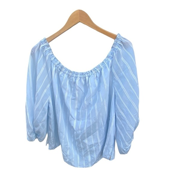 Vince Camuto Blue / White Striped Off The Shoulder | Size: L - Picture 1 of 10